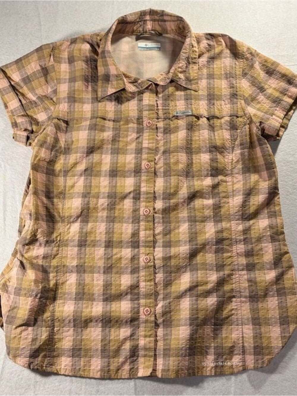 Columbia Pink & Olive‎ Plaid Short-Sleeve Button-Down